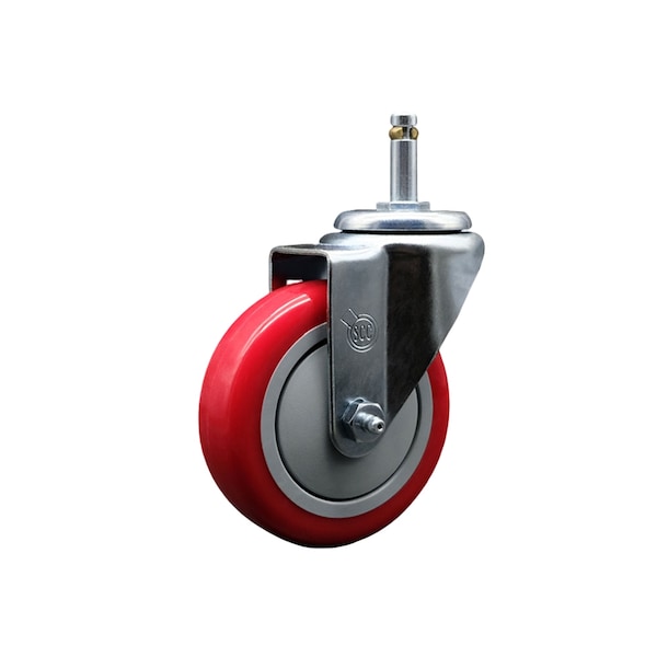4'' Red Polyurethane Wheel Swivel 7/16'' Grip Ring Stem Caster